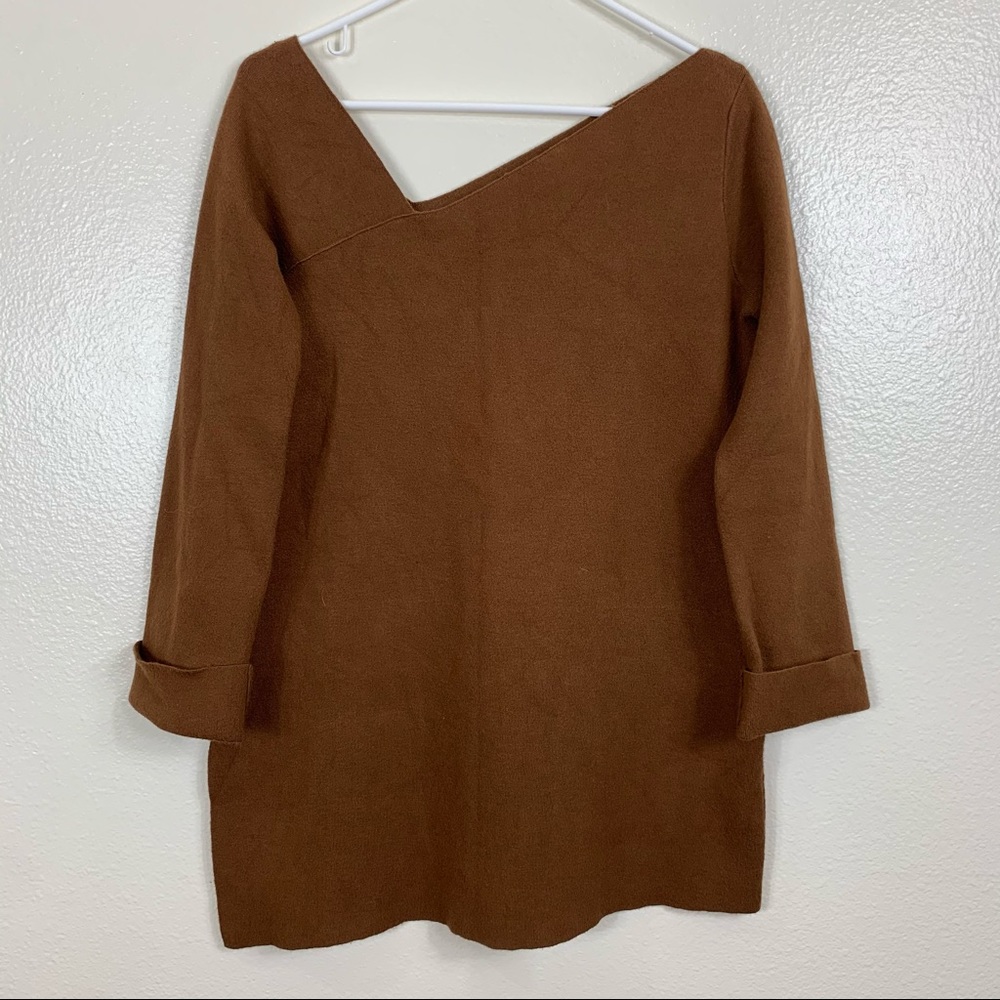 Zara knit brown Ling-sleeve V-neck sweater shirt